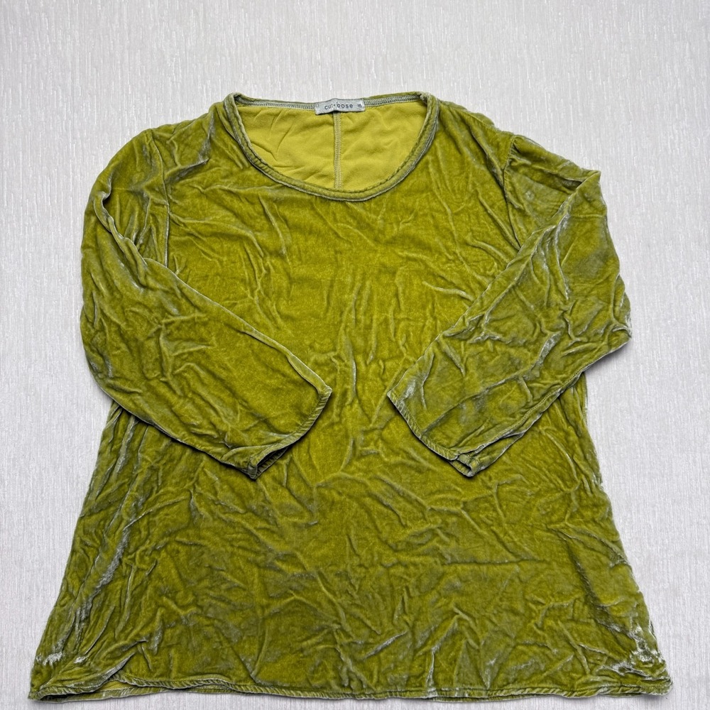 Cut Loose Crushed Velvet Top Womens Small Chartreuse Green Silk Blend Round Neck